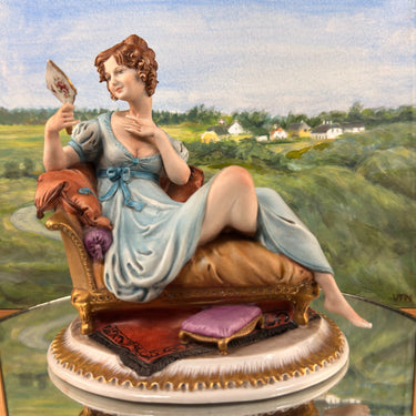 Tyche Bauer Figurine Lady on Couch Hand Painted Porcelain 8