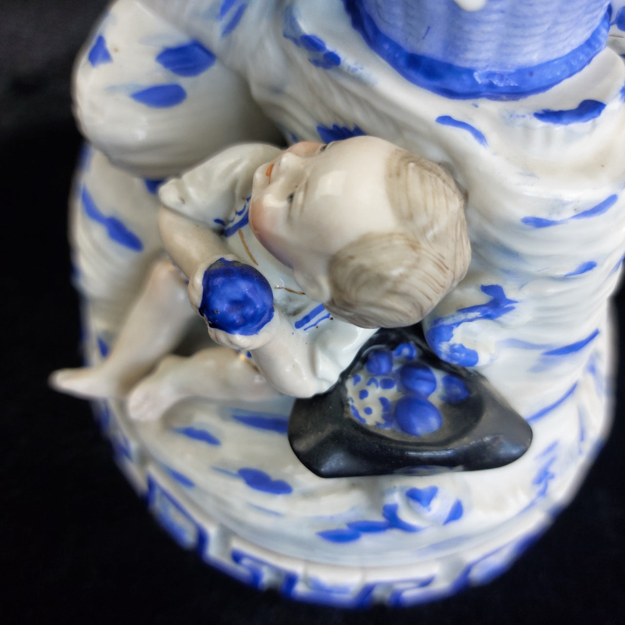 Porcelain Mother Child Figurine Basket Antique German White Blue Ceramic decor6