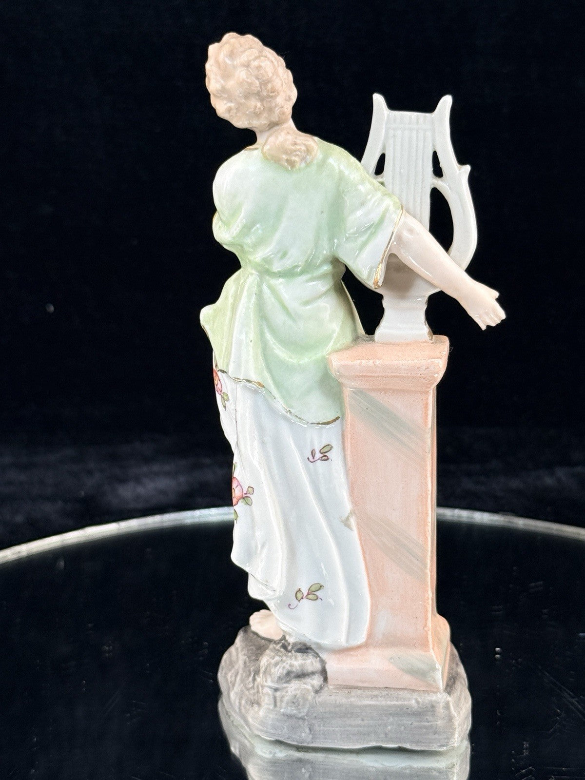 Antique German Porcelain Lady Lyre Figurine Musician Victorian Style Decor5