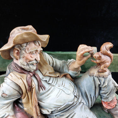 Original Bruno Merli Figurine Capodimonte Italy old Man on Bench with Squirrel1