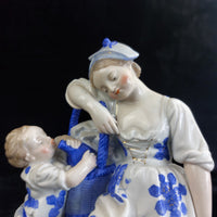 Thumbnail for Porcelain Mother Child Figurine Basket Antique German White Blue Ceramic decor9