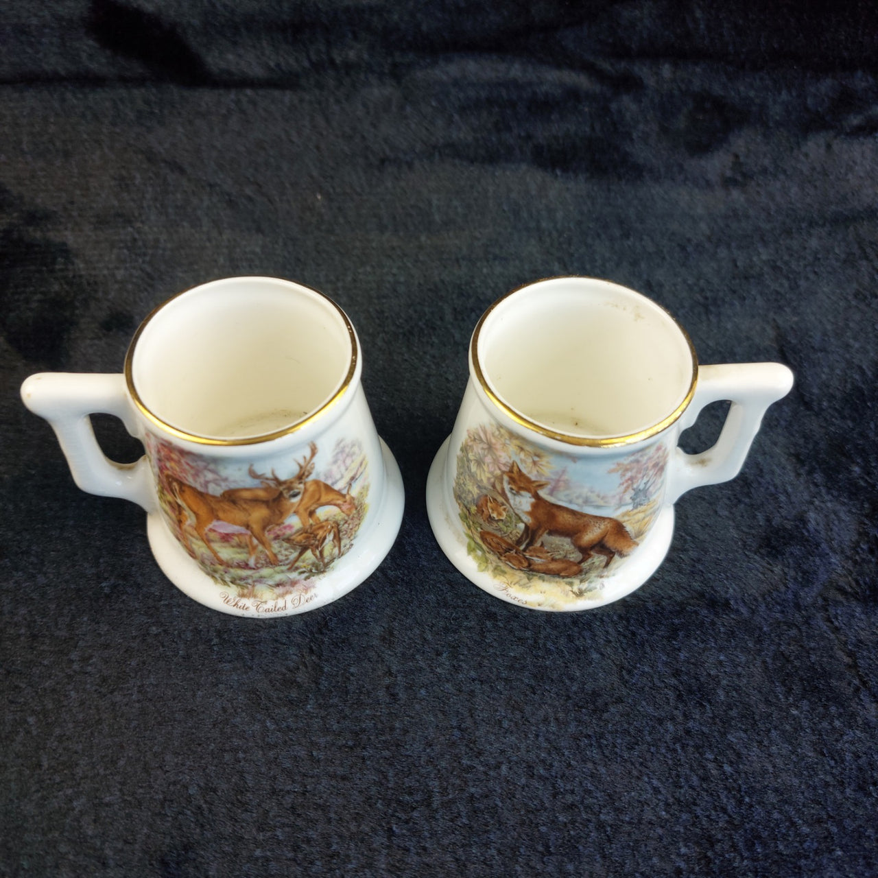 Peter Gosling Miniature Mugs Pair –2" Acceptable, Wildlife Deer & Fox,  Bone Chi4
