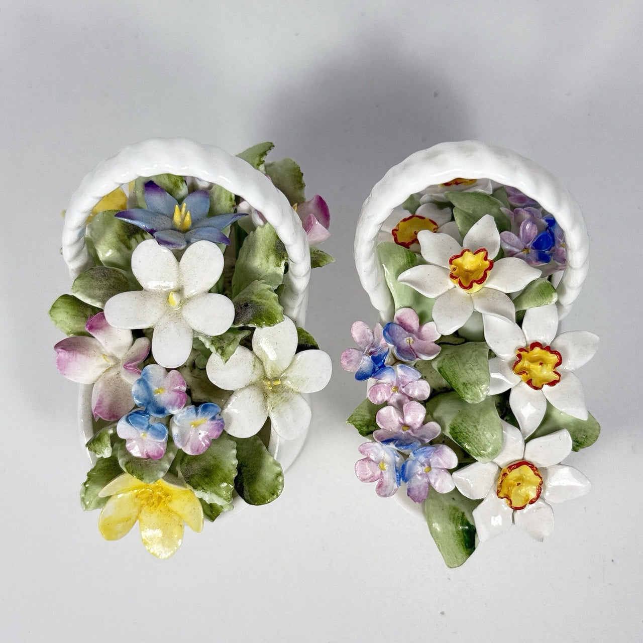 Royal Doulton St Michael Bone China Flower Baskets Pair England Decor Vtg 4