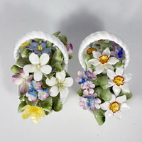 Thumbnail for Royal Doulton St Michael Bone China Flower Baskets Pair England Decor Vtg 4