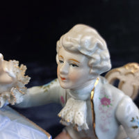 Thumbnail for Dresden Style Porcelain Couple with Birds cage –Worn Lace & Tip Damage Gilt 9in18