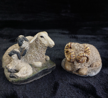 M Leadbetter Cornwall 1978–80 Figurines – Sheep with Lambs & Ram Rustic Set rare0