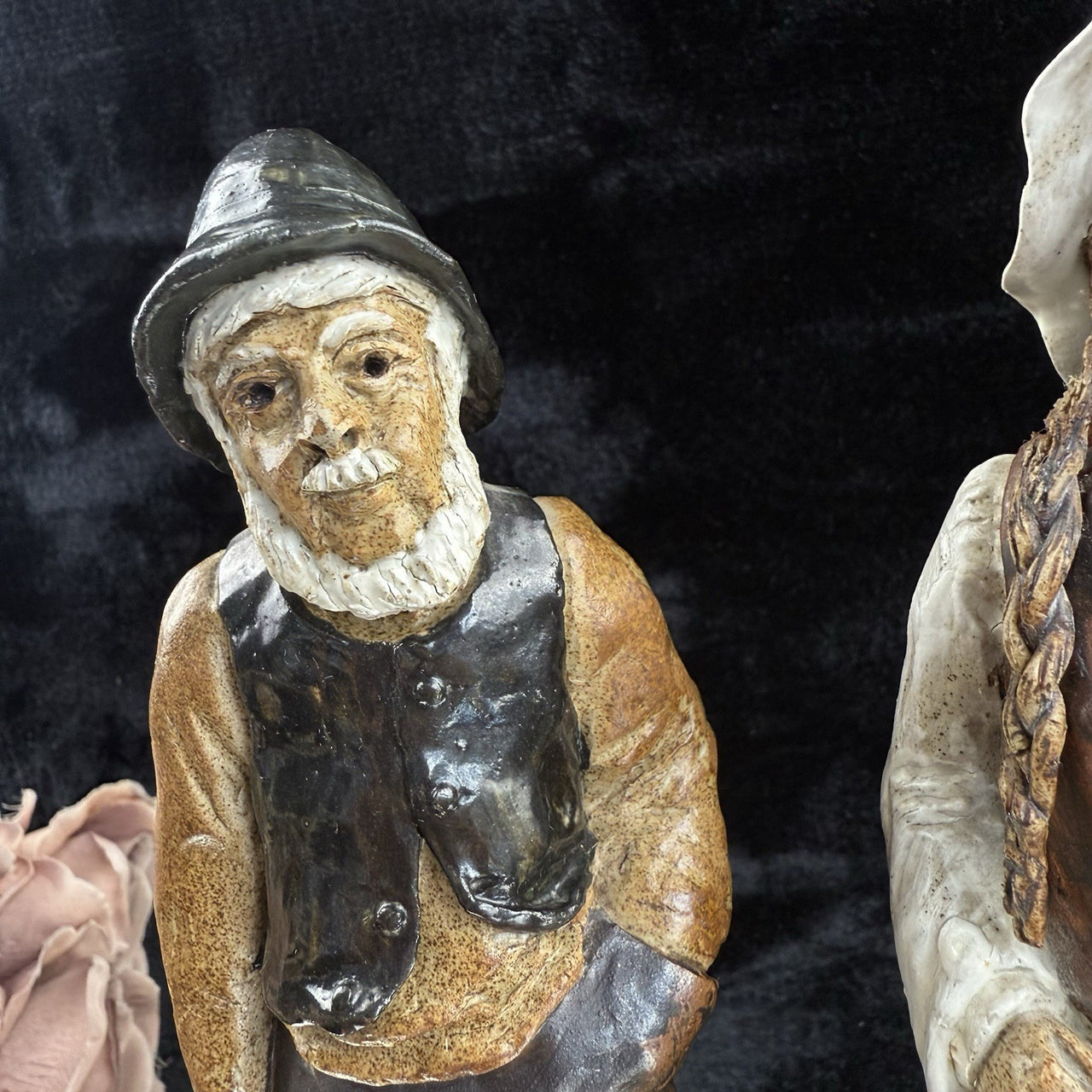 Vintage  Signed by JR Art Pottery fisherman and wife clay figurine set of 2 Rare15
