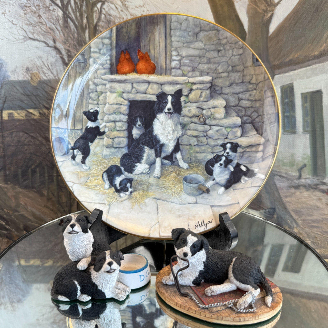 Border Arts Fine Collie Collection Jock's Pride Plate & Two Figurines,box Resin.11