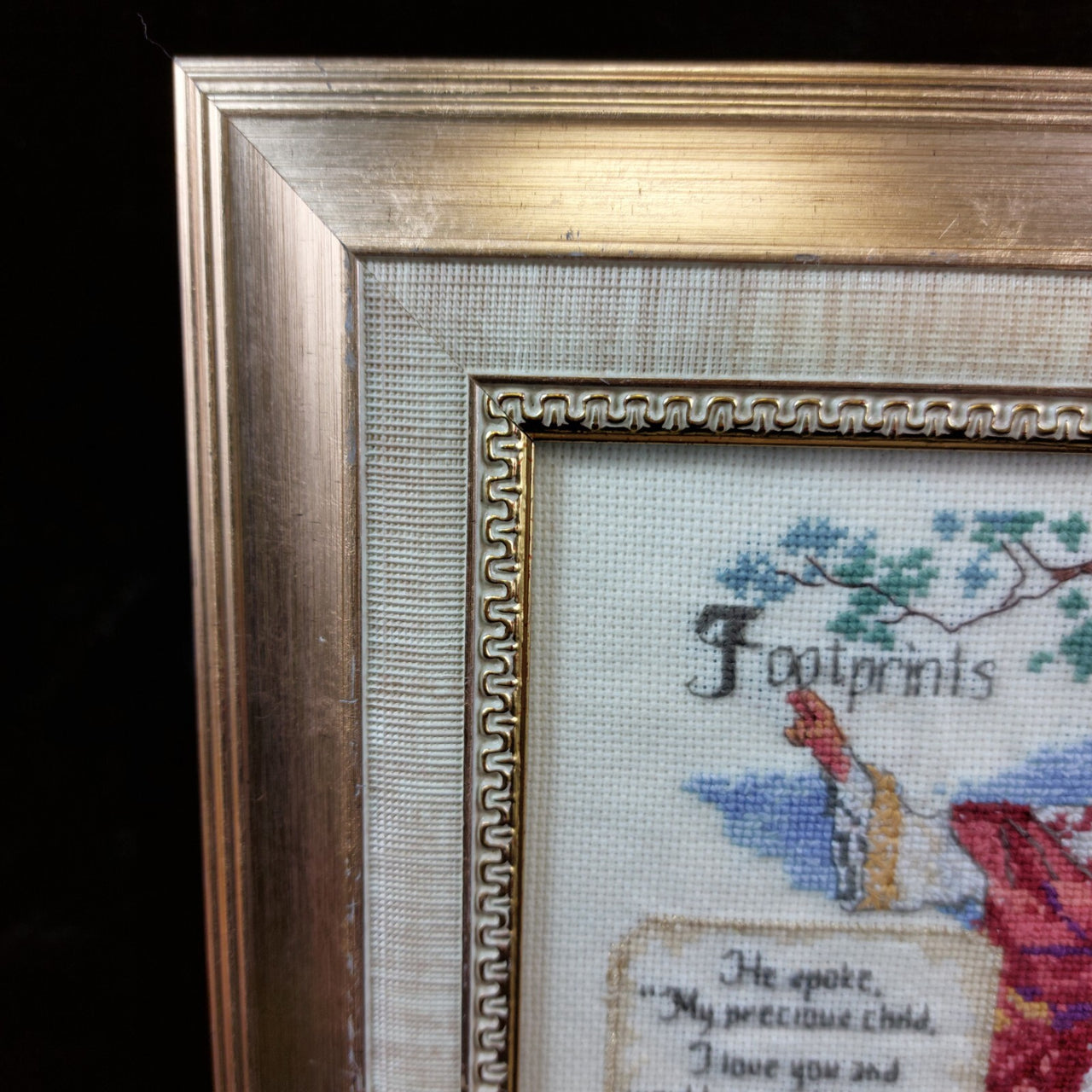 Framed Needlepoint "Footprints" 2009 29 cm Poem with Jesus Classic Wooden.6