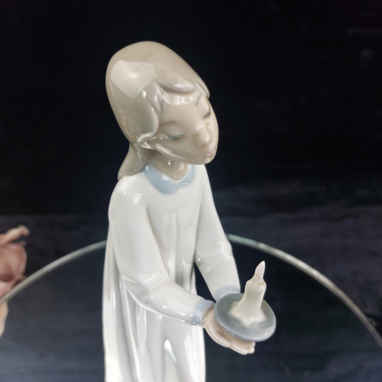 Lladro Girl Figurine 8.5" with Candle Gown White Porcelain child in pjs decor2