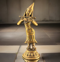 Thumbnail for Antique Thai Bronze Dancer Statue Brass Asian Gilt Flute Player Tibetian 4.5” 0
