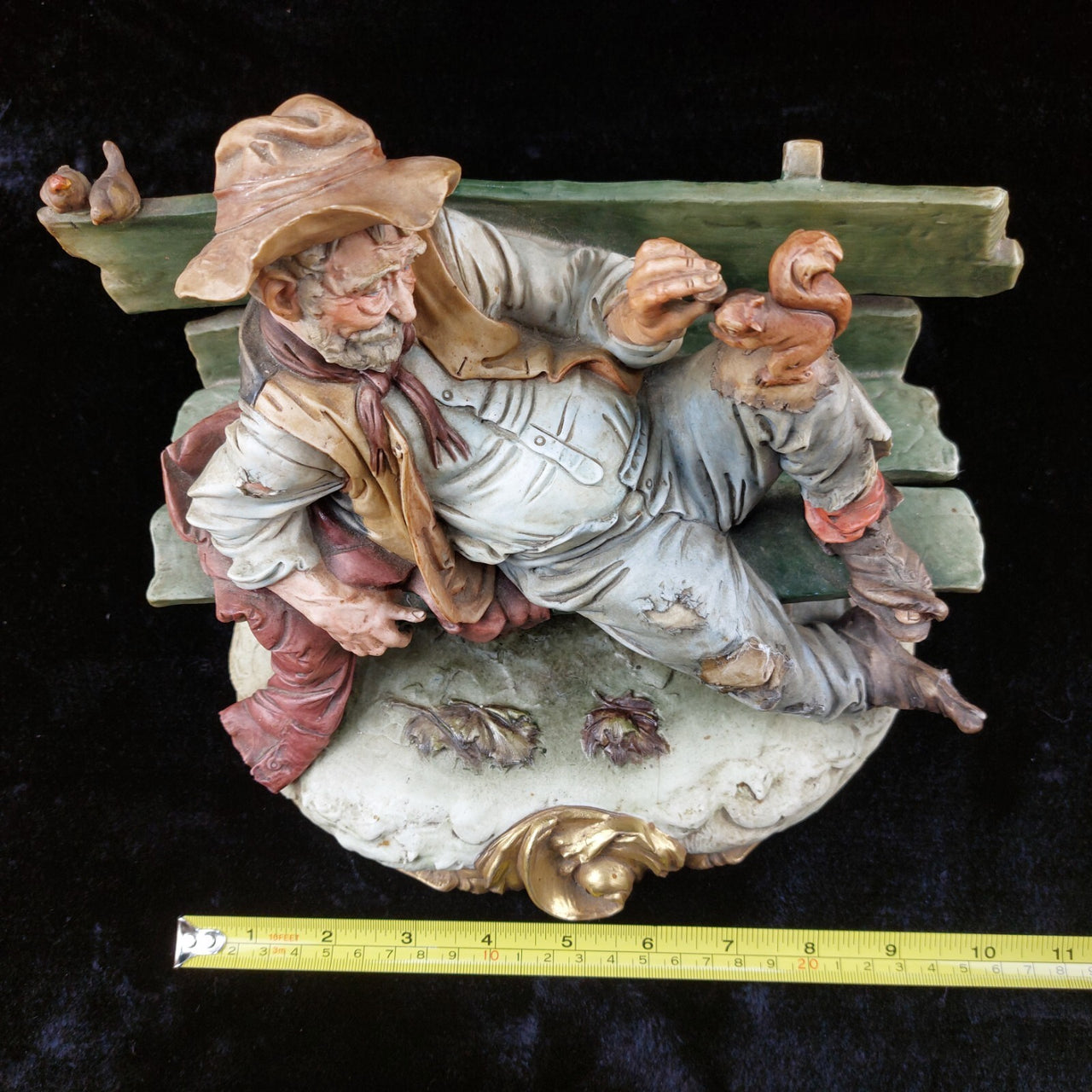 Original Merli Bruno Figurine Capodimonte Italy old Man on Bench with Squirrel16