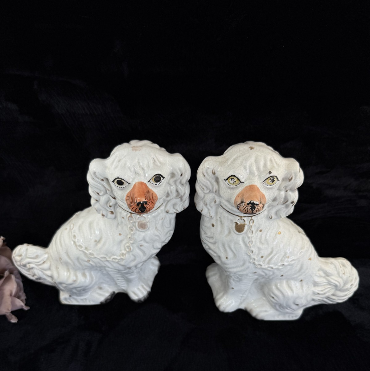 Antique Porcelain Staffordshire King Charles Spaniel Figurine Pair Victorian dec13