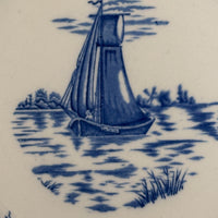 Thumbnail for 1890s plate antique Delph Blue & White Transferware Plates Sailboat Scene x2 UK12