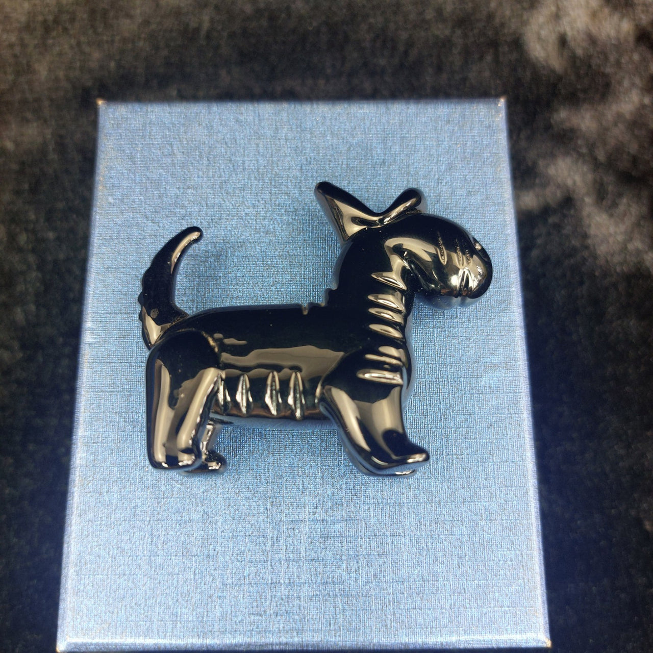 Handmade Glossy Glass Black Dog Figurine Puppy Animal Art Good w/ Box 2" x 2"9