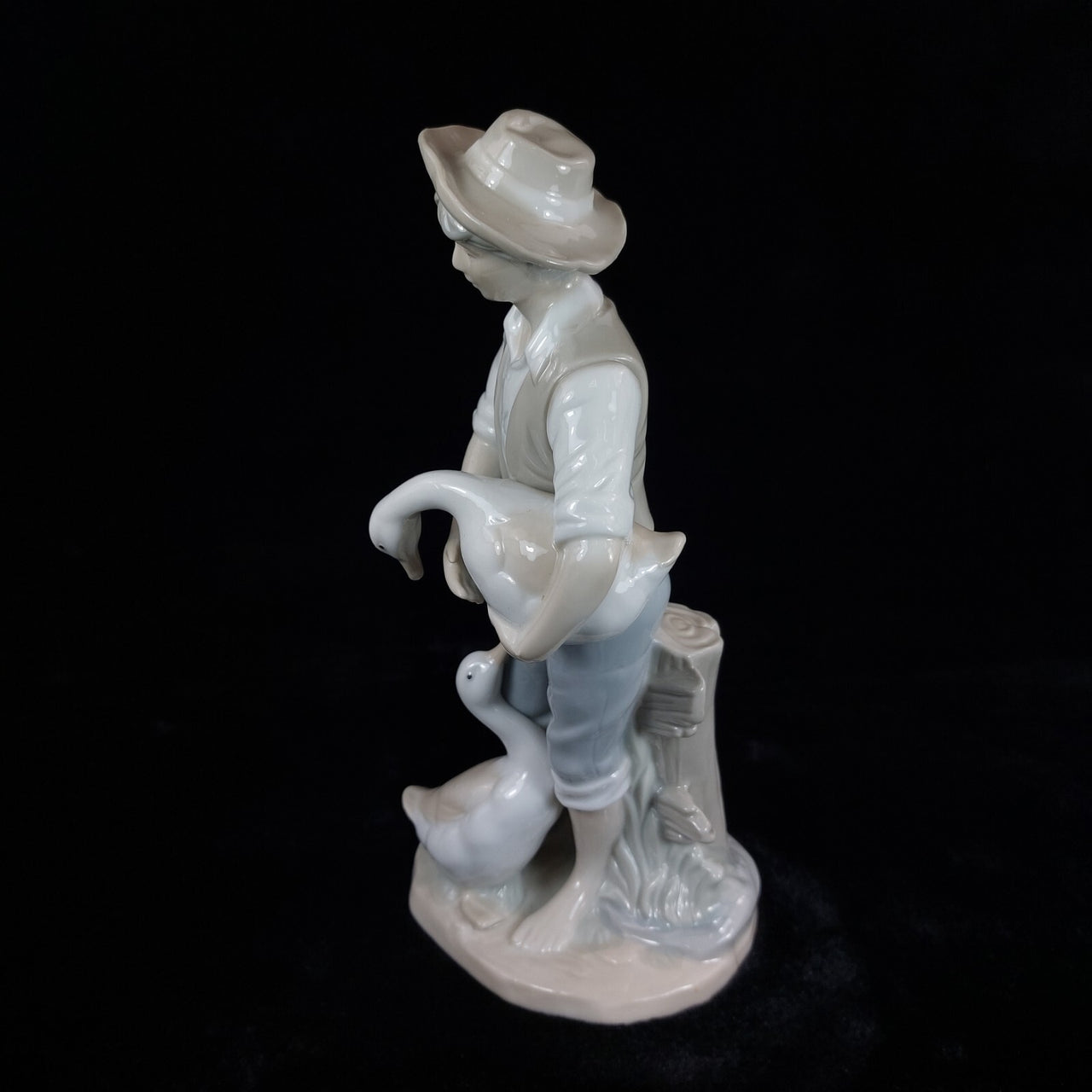 Rare Porcelain Boy Figurine with Geese, 9.25" Shudehill Giftware Farm Scene7