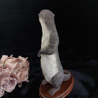 Thumbnail for Large Standing Otter Wildlife Figurine 12in Handcrafted Base Wood Heavy 1615g3