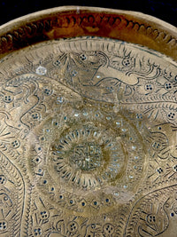 Thumbnail for Antique Middle Brass Eastern Plate Hand Etched Islamic Design Deer Pattern Tray6