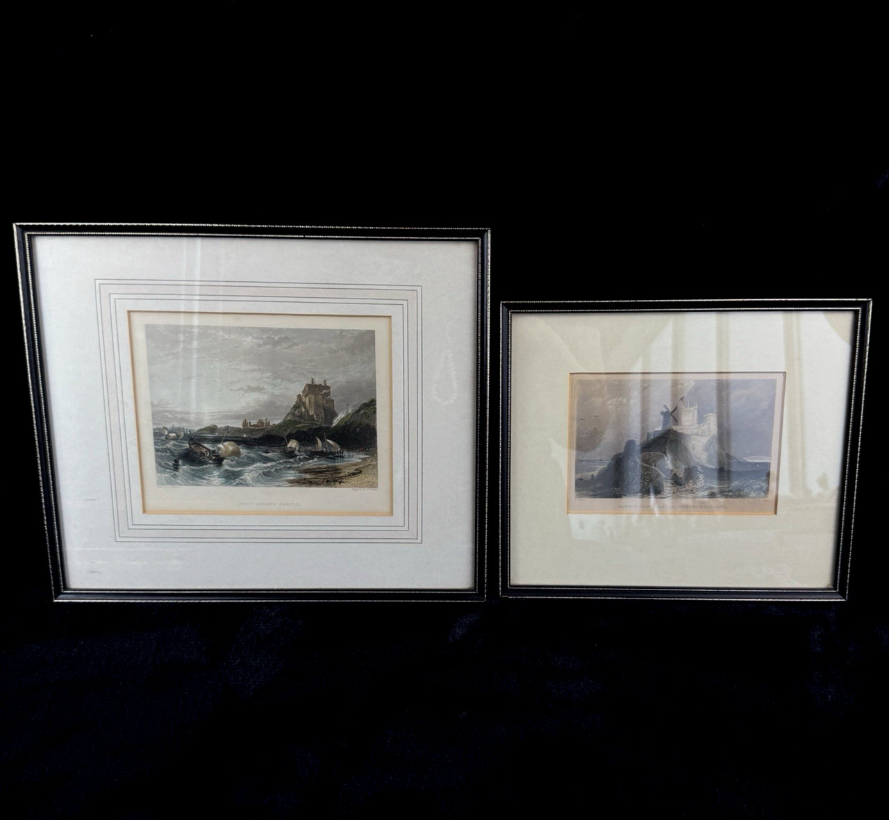 Pair Antique c.1830s Thomas Allom Engravings pr Bamborough & Holy Island Castle.1