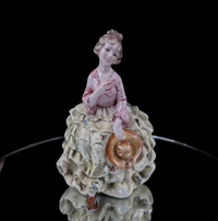 Thumbnail for Figurine Porcelain 'Lady with Hat', Hand-Painted, Stamped Italy, display decor0