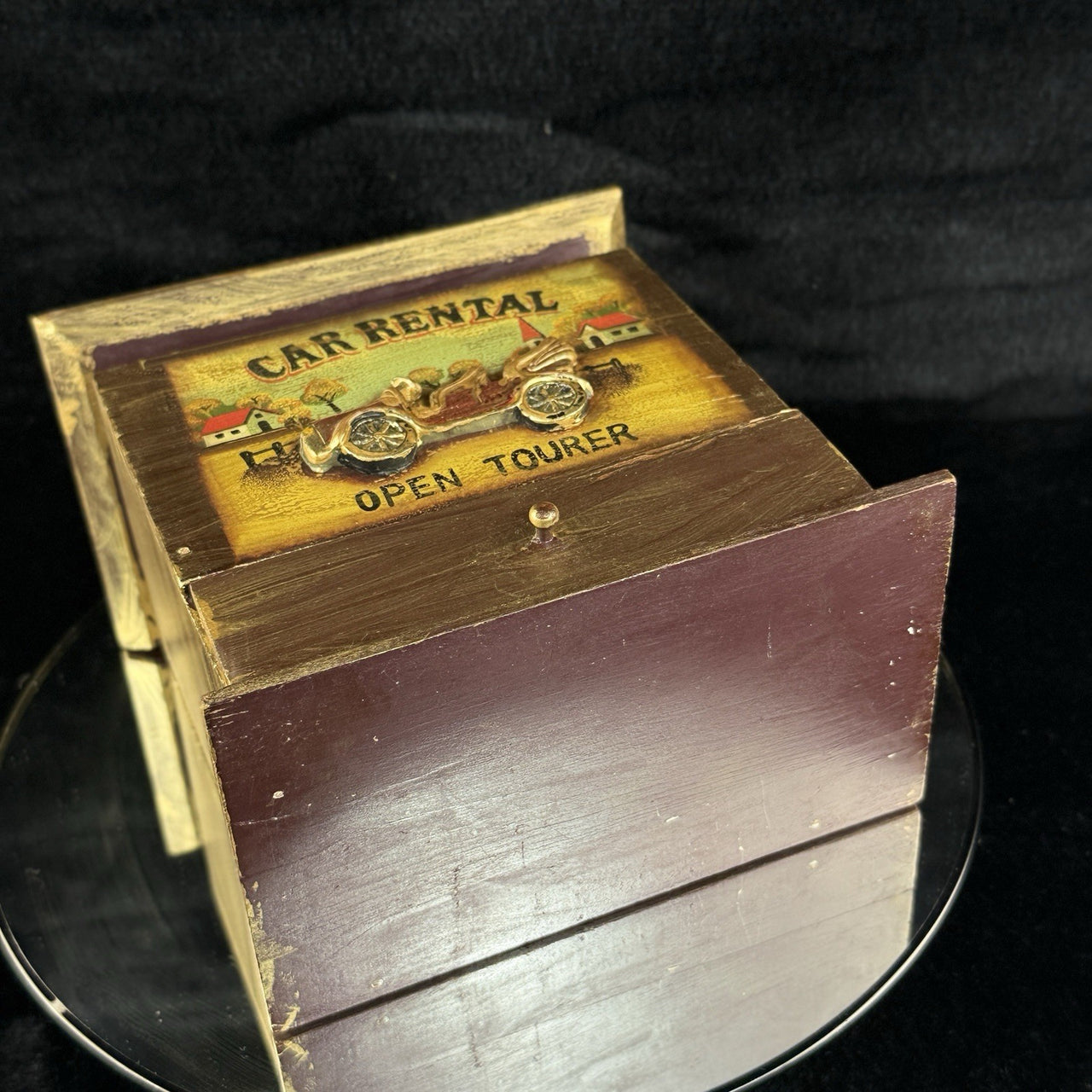 Vintage Wooden Car Rental Open Tourer Trinket Box Drawer Chest Rustic Desk Box11