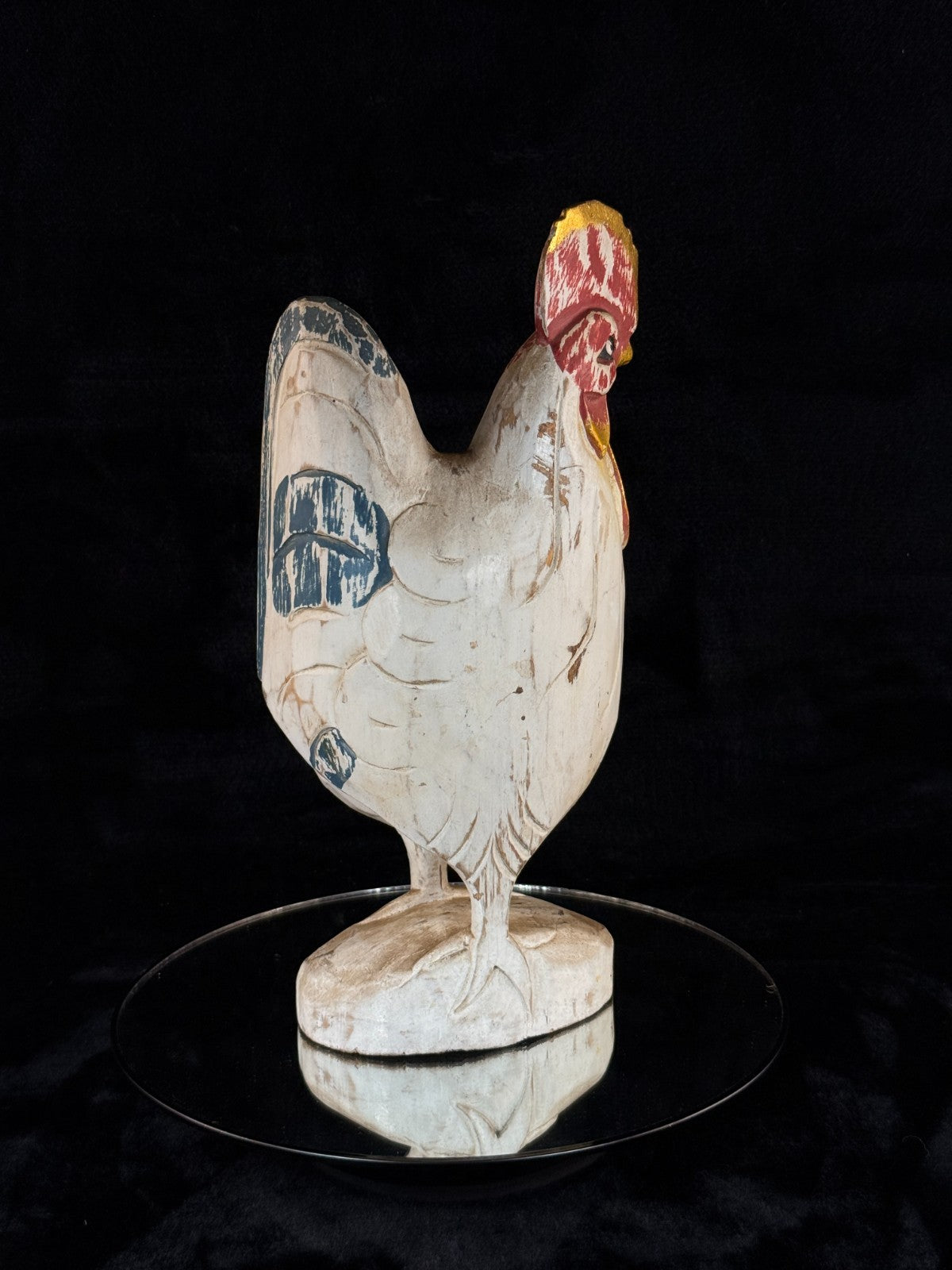 Hand Wooden Carved Rooster Statue – Rustic Folk Art Painted Chicken 15" Tall5