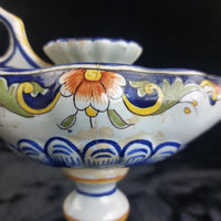 Thumbnail for Italian Antique Majolica Faience Candle Holder Floral Hand Painted Coat of Arms 8