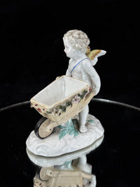 Thumbnail for Antique Cupid German Porcelain Figurine w Wheelbarrow Match Holder SPM see pics.7
