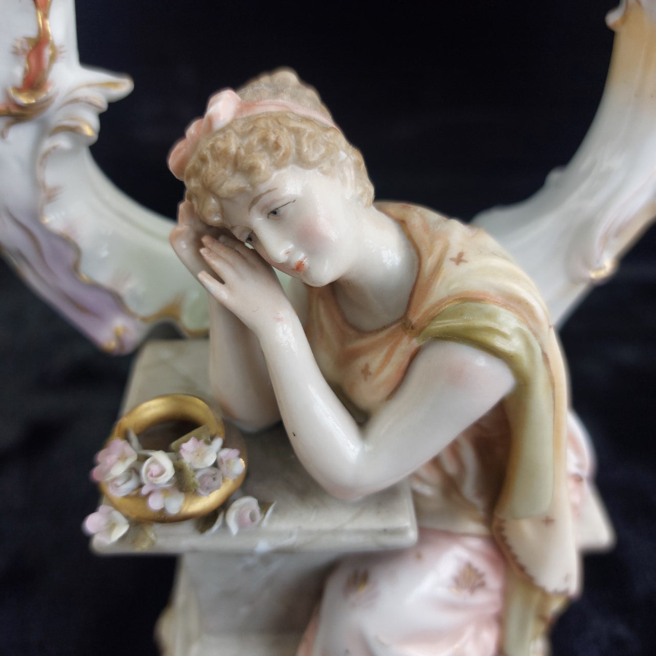 Antique German Victorian Porcelain Flowerscandle hold Candelabra Lady Gold Gilt10