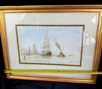 Thumbnail for Antique S.L. Signed Watercolor wood gold framed- A London Harbor Scene.14