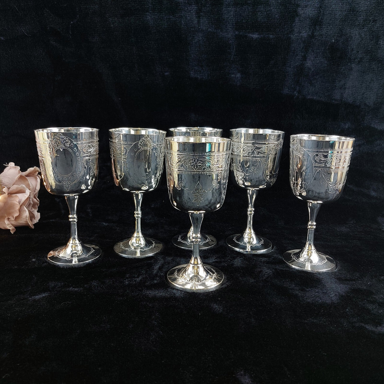 6 Renaissance Style   French  Silver Plate with Wine Goblets in  EPNS Hallmark0