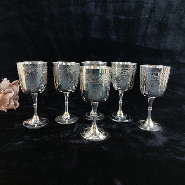 6 Renaissance Style   French  Silver Plate with Wine Goblets in  EPNS Hallmark0