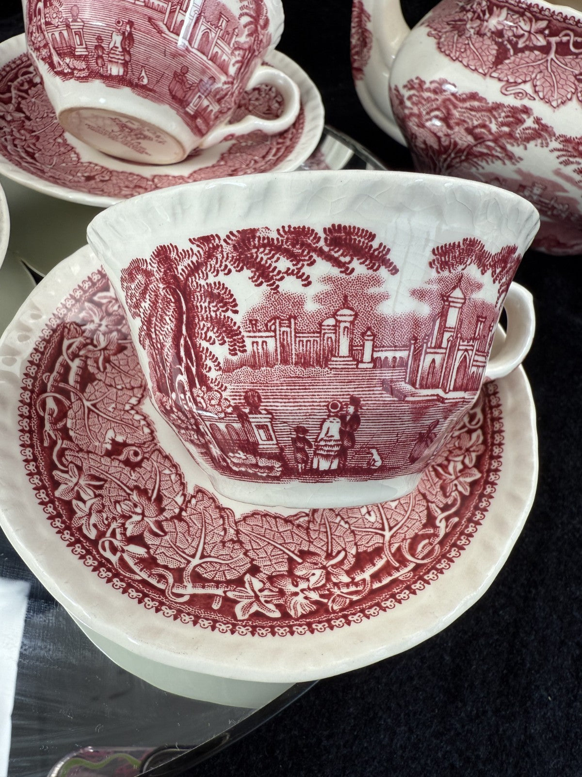 Mason's Ironstone Vista Dinnerware Tea Set patent Red Transferware England Chips2