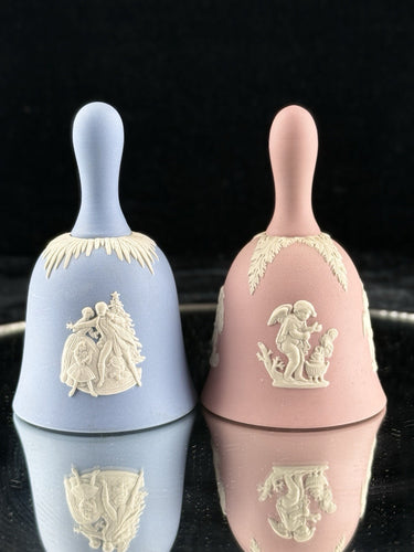 Wedgwood Jasperware Bell Set – 1999 Blue Christmas & Pink Cherub – England0