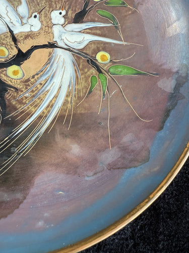 Vintage Enamel on Copper Plate with Iridescent Birds Design United Kingdom Decor1