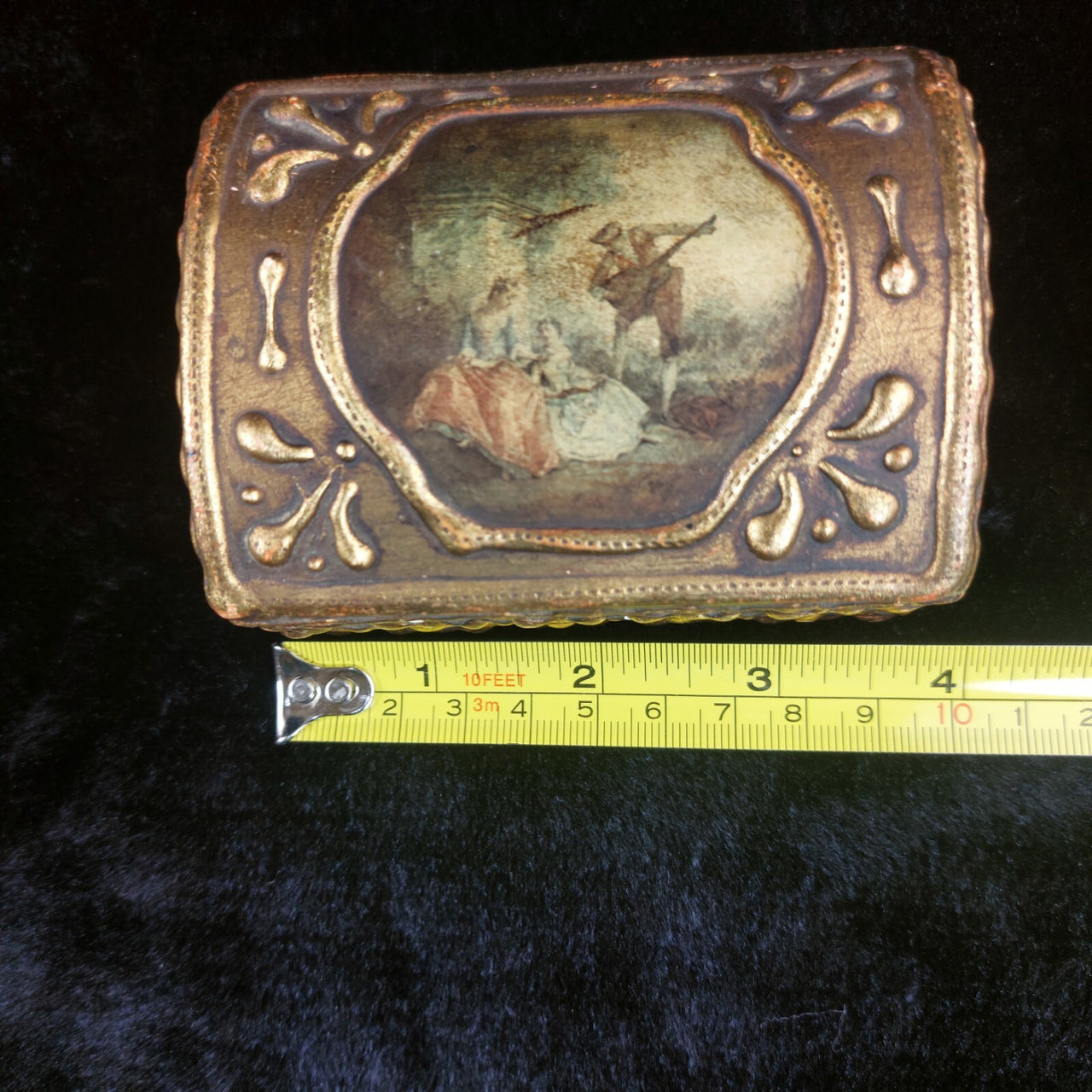 Antique Gilt Trinket Wood Fragonard Painted Style portrait of beauty Ladies11