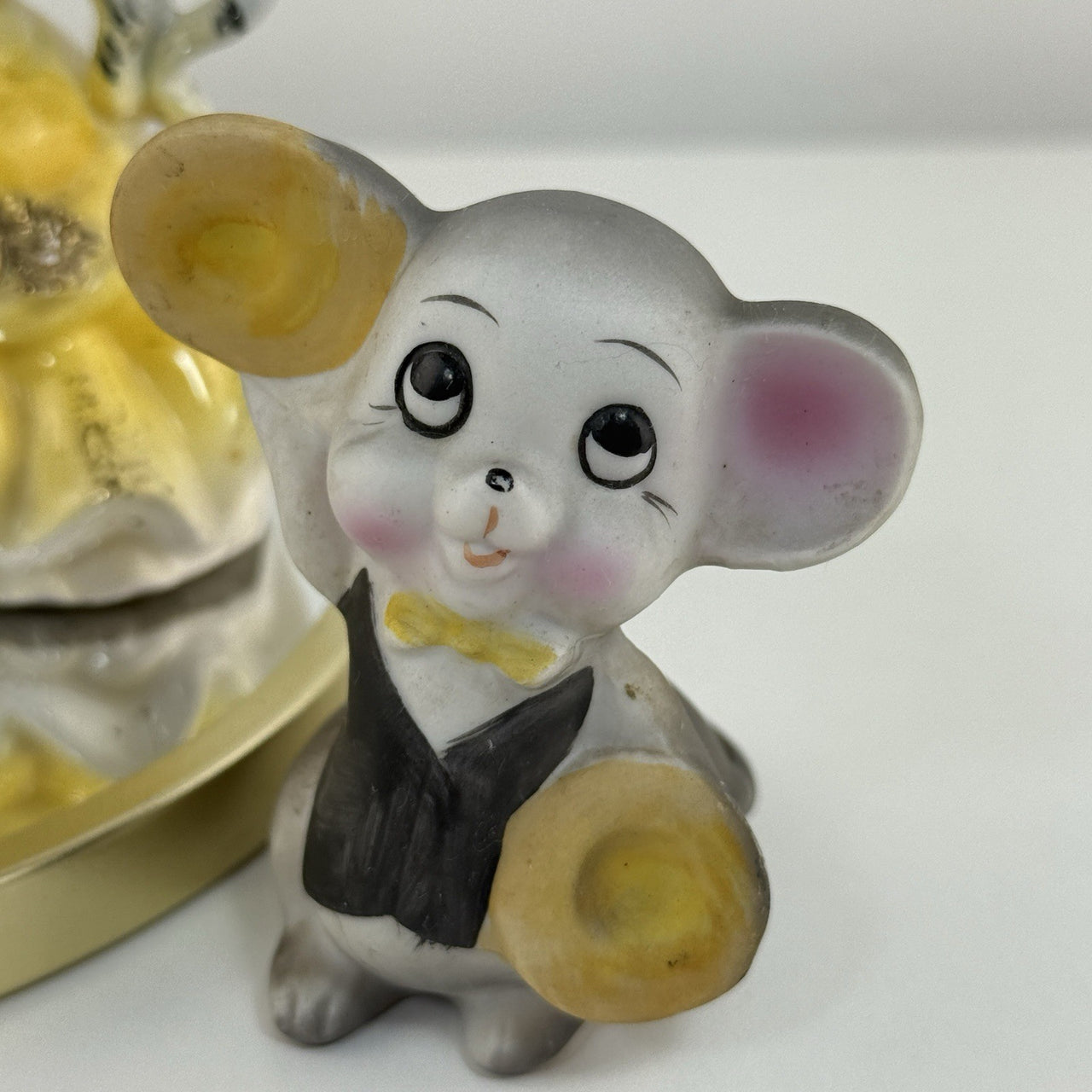 Vintage Korea Figurines Girl with Cat & Mice Set Hand Painted Ceramic 1950s2