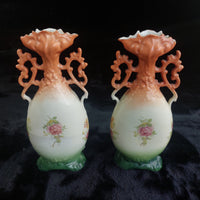 Thumbnail for Victoria Austria Porcelain Vase Pair Handled Romantic Scene Antique Decor. 9in4