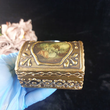 Antique Gilt Wood Trinket Fragonard Painted Style portrait of beauty Ladies 1
