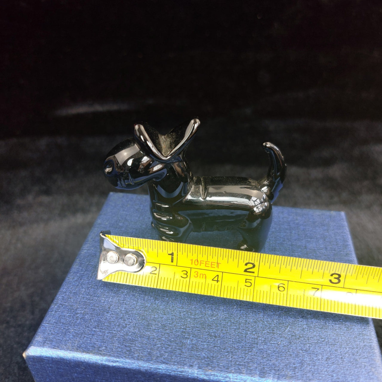 Handmade Glossy Glass Black Dog Figurine Puppy Animal Art Good w/ Box 2" x 2"3