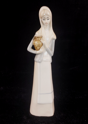 Vintage Porcelain Figurine –Woman Holding Jug – Elegant Home Décor   10.5