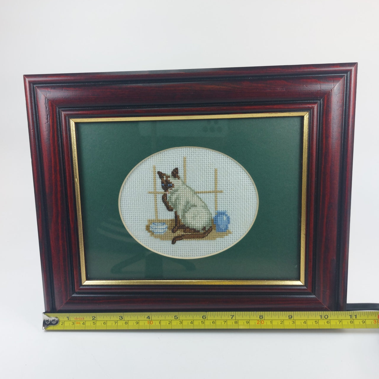 Handstitched Siamese Cat Cross Stitch Picture -Beautifully Framed Needlework Art3