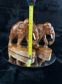 Thumbnail for Hand Wooden Carved Elephant Pair – India Figures with Pink Resin Tusks 7 Vintag2