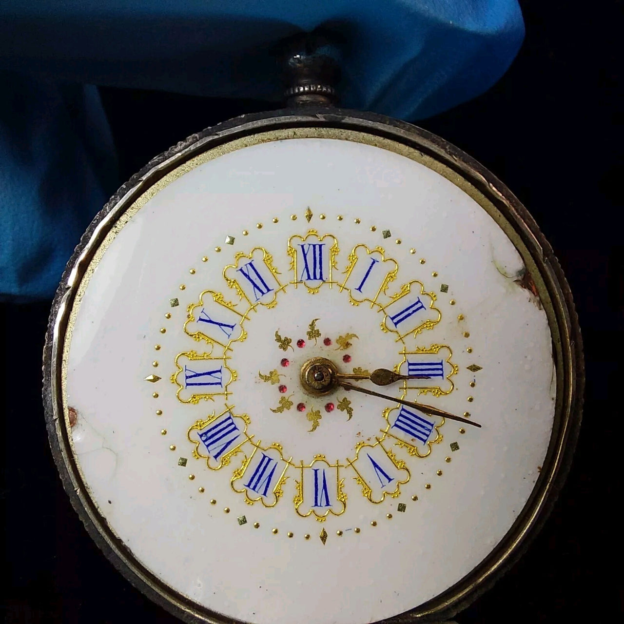 1800's antique Continental Silver Ladyâs Fob Watch Enamel Dial Ornate needs re7