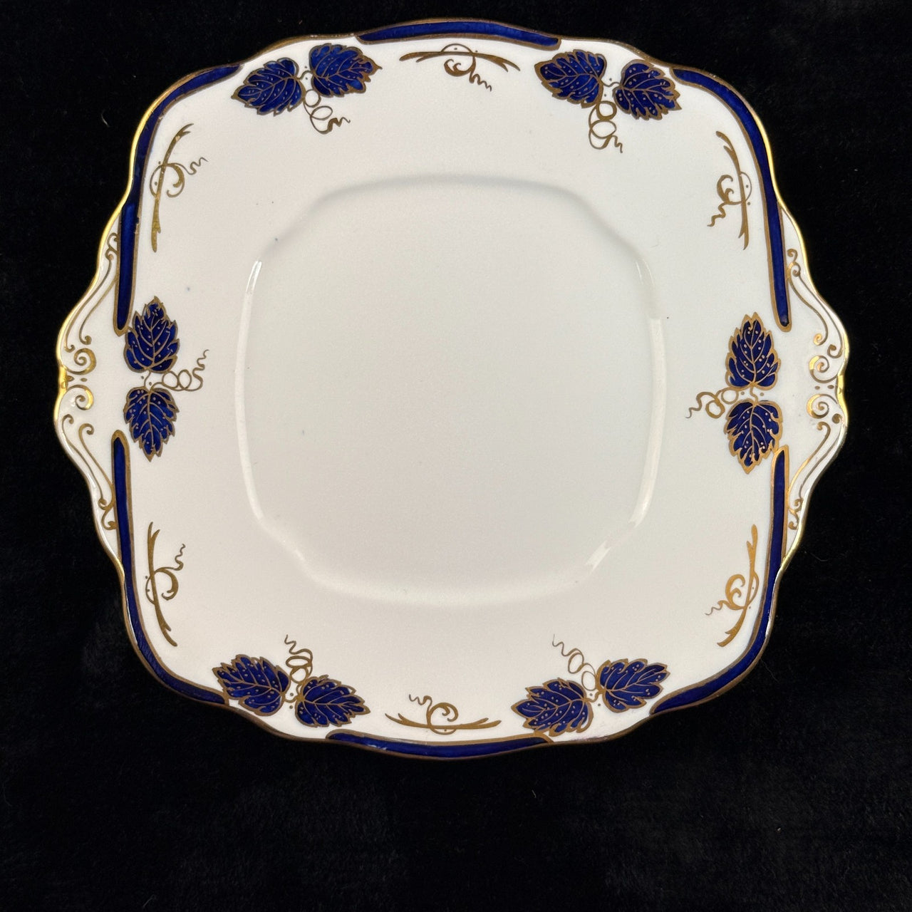 Rare Royal Albert Crown 1930s Cobalt Blue 2 Trios & Cake Plate Set England. 7