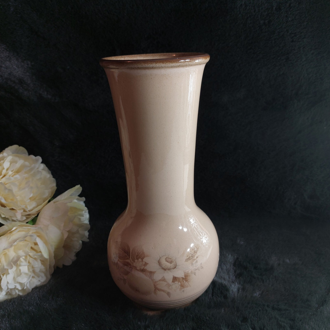 Denby Memories Stoneware Vase Handcrafted Vintage Design Floral England Brown1