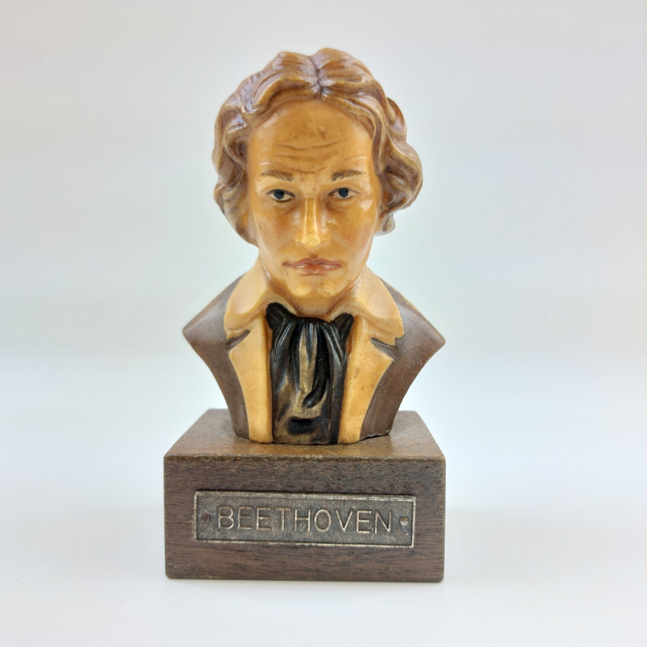 Rare ANRI Handcrafted Vintage Beethoven Bust on Wood Base with Metal Nameplate7