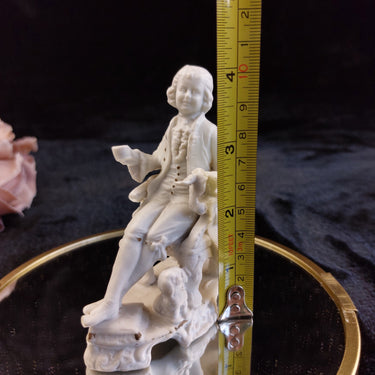 Antique Bisque Figurine 4in Seated Man with Dog White Porcelain Worn & Damaged1