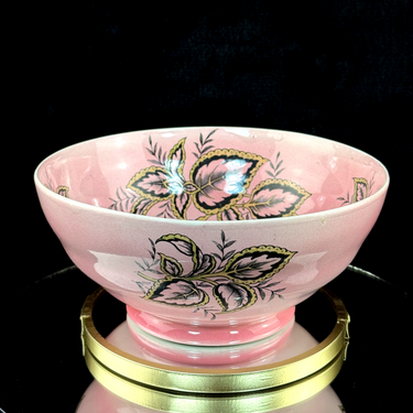Maling Coleus Pink Footed Bowl 20cm Vintage Leaf Pattern England 1950s decor.0