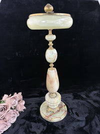 Thumbnail for Art Deco Green Onyx Marble Brass Pedestal Ashtray Stand Tobacciana home decor7
